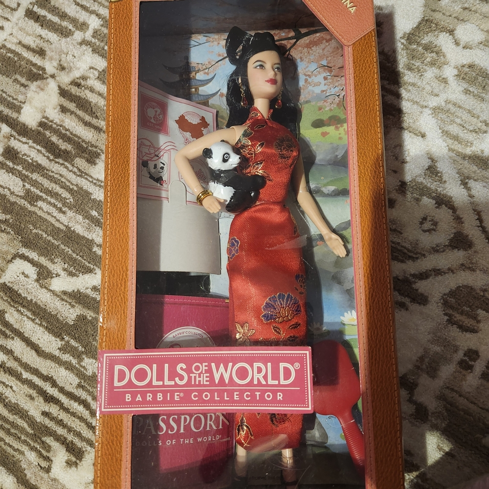 Barbie Collector in Elegant Red Dress with Panda